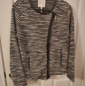 Black and white moto jacket